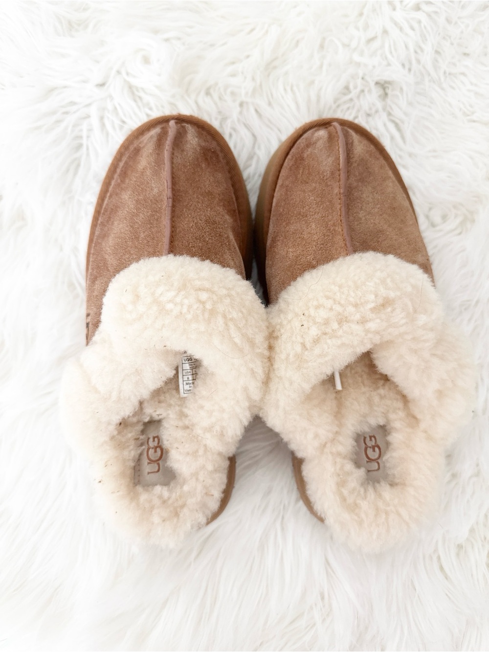 UGG Chestnut Suede Shearling Mule Slippers - Cream Lining